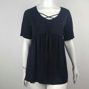 Boutique + Babydoll Tunic Top Black 0X